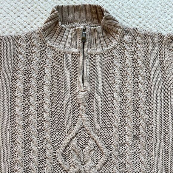 Leo and Nicole Cotton Cable Knit Light Mocha Fisherman Sweater SZ XL - Picture 12 of 16
